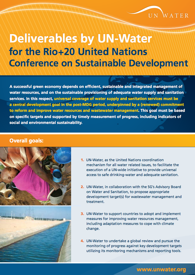 Deliverables By Un Water For The Rio United Nations Conference On Sustainable Development Un Water