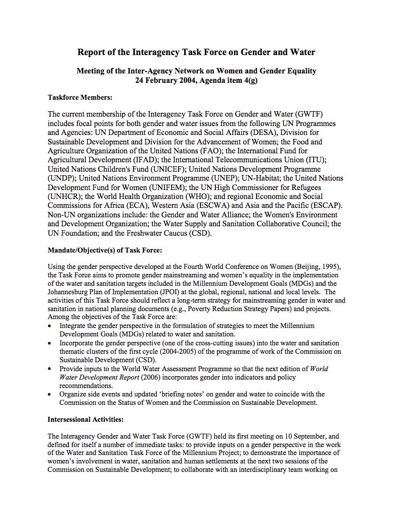 Task Force on Gender and Water, Report 2003-2004