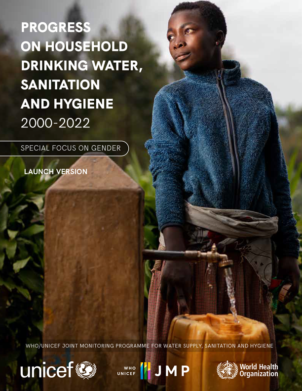 Cover with text, image of women at water point